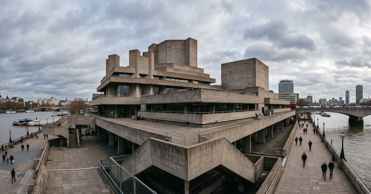 Façade en béton brut d'un bâtiment d'architecture brutaliste, brutal architecture