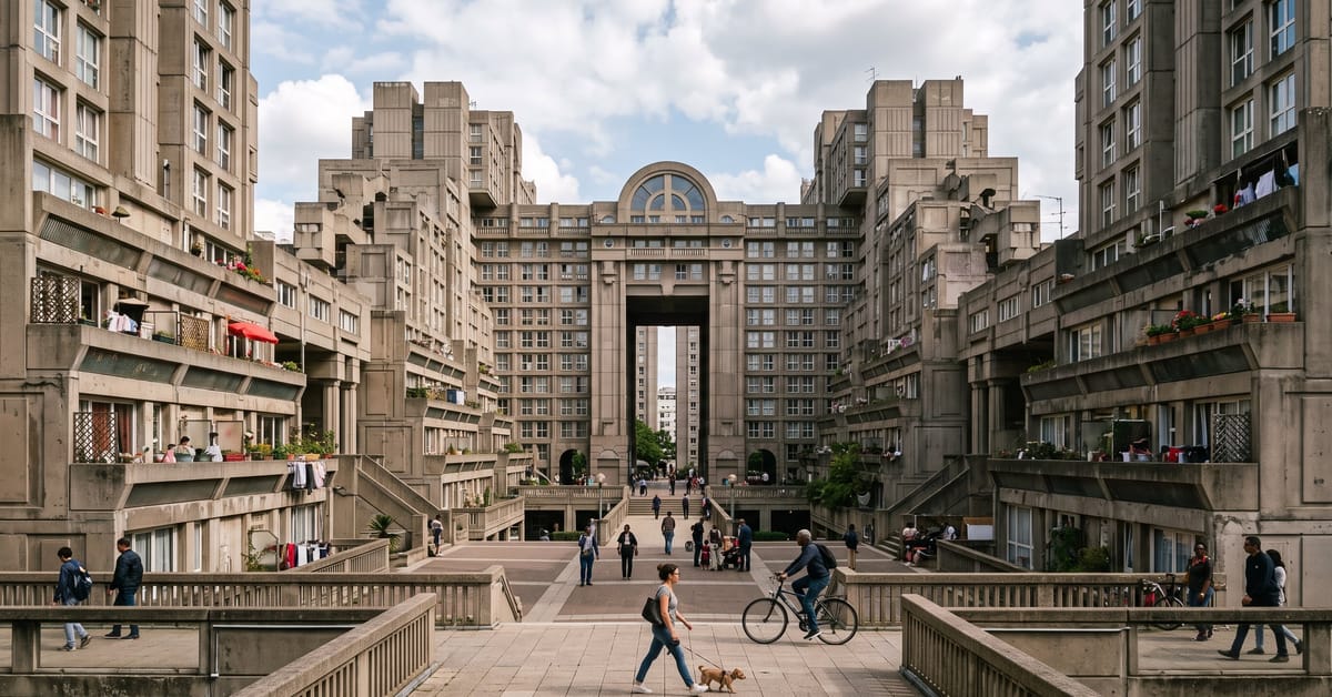 Cité architecture : vue panoramique d'un ensemble architectural urbain moderne sous lumière naturelle