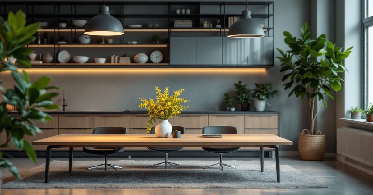 Aménagement intérieur d'entreprise moderne avec espace de travail ouvert et lumineux